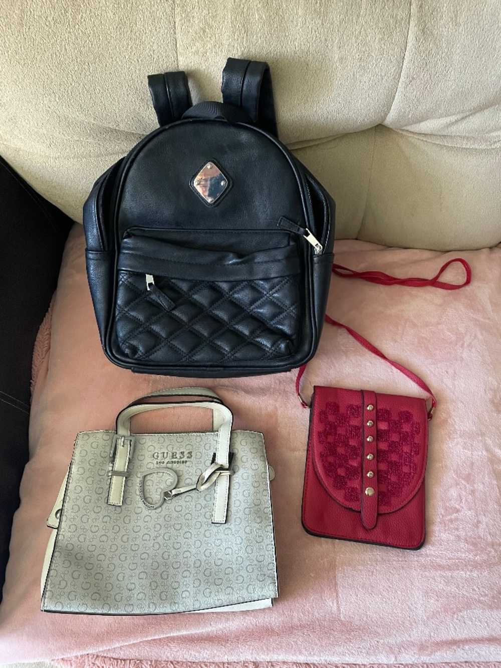 Guess bag, Claire’s backpack like  new, crossbody bag new. Lot